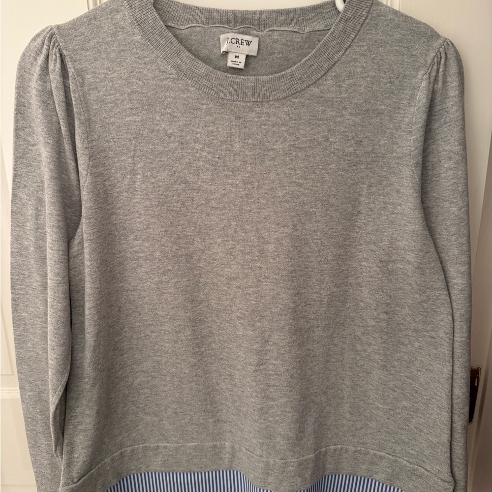 J. Crew Heather Gray Sweater with Blue Striped Detail